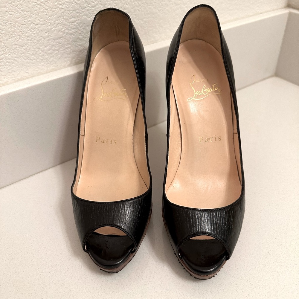 Christian Louboutin Black Peep Toe Leather Pump